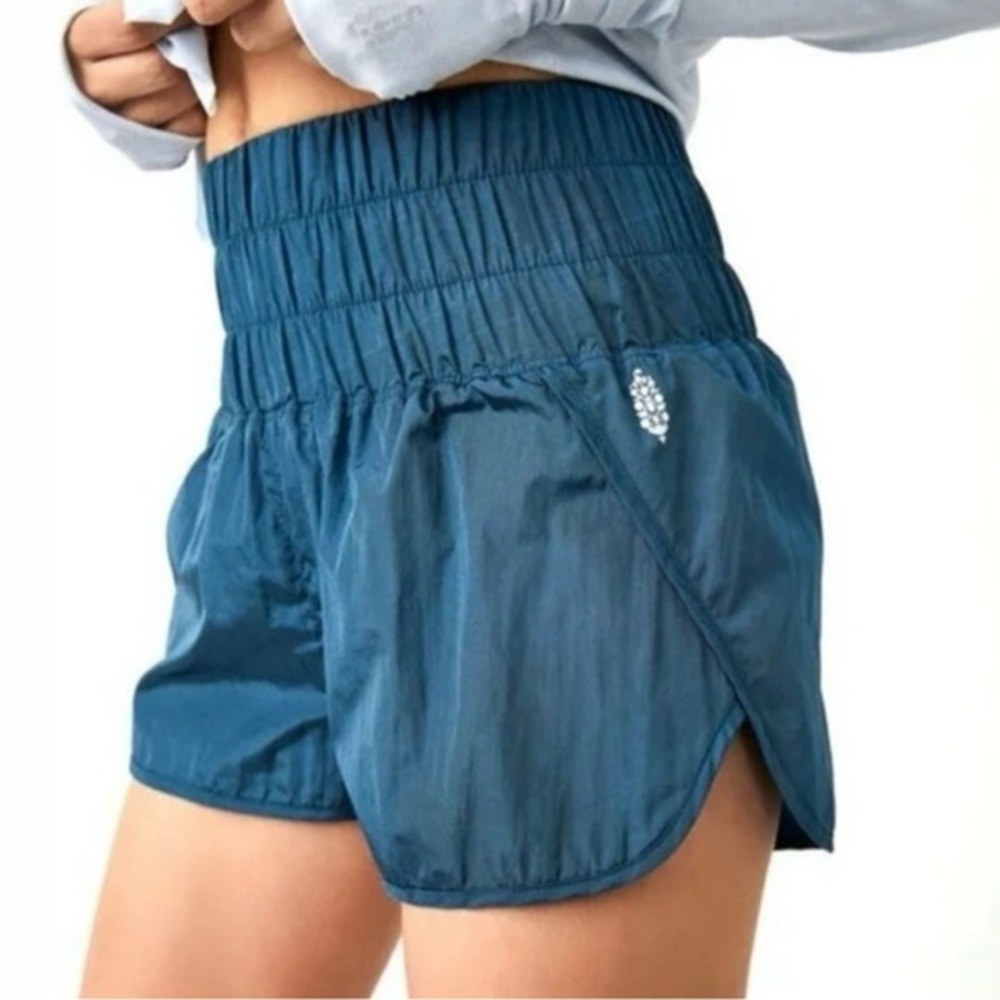 Free People Movement The Way Home Teal Smocked Waist Run Shorts Size Large